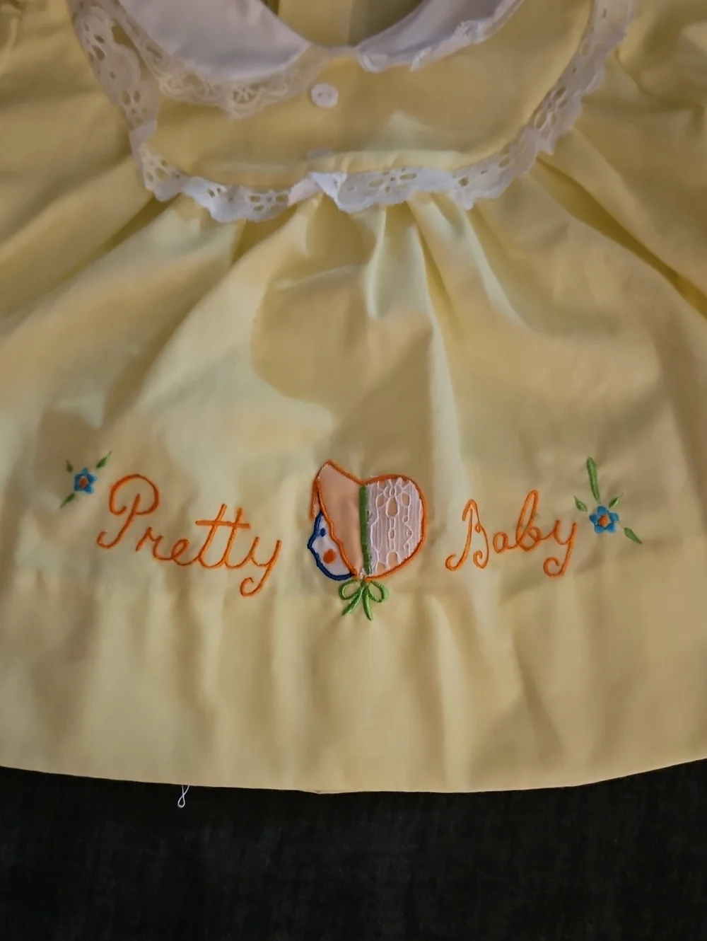 Vtg CATTAN CANDY Yellow Peter Pan Collar Pretty Baby Embroidered Dress